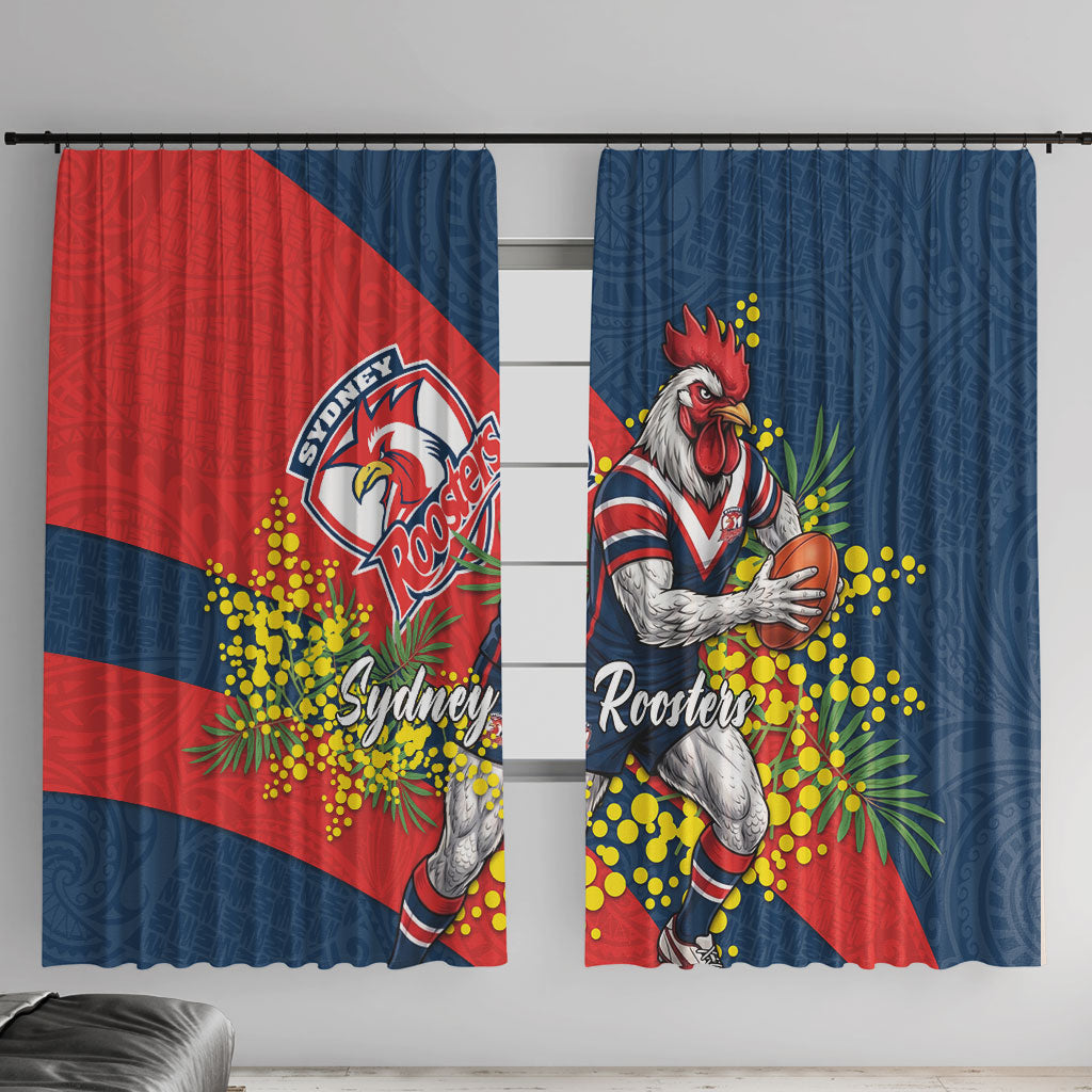 Sydney Roosters Window Curtain Golden Wattle Floral Polynesian - Australian Flower - Rugby Mascot