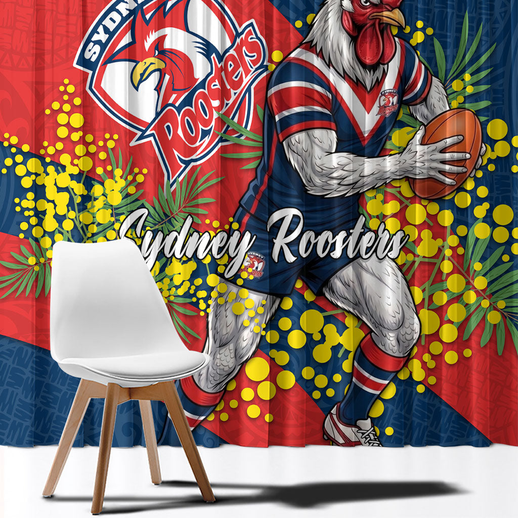 Sydney Roosters Window Curtain Golden Wattle Floral Polynesian - Australian Flower - Rugby Mascot