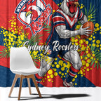 Sydney Roosters Window Curtain Golden Wattle Floral Polynesian - Australian Flower - Rugby Mascot
