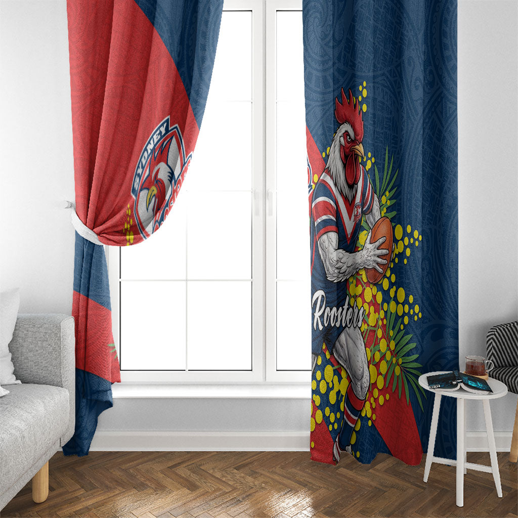 Sydney Roosters Window Curtain Golden Wattle Floral Polynesian - Australian Flower - Rugby Mascot