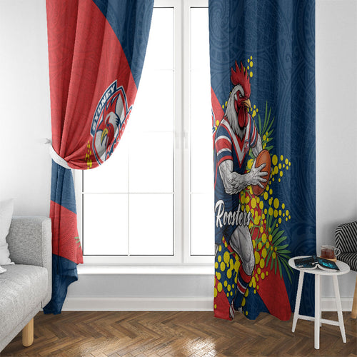 Sydney Roosters Window Curtain Golden Wattle Floral Polynesian - Australian Flower - Rugby Mascot