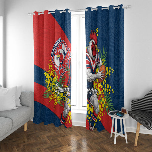 Sydney Roosters Window Curtain Golden Wattle Floral Polynesian - Australian Flower - Rugby Mascot