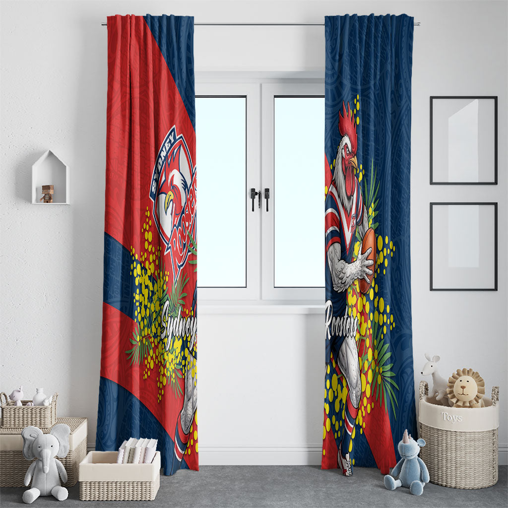 Sydney Roosters Window Curtain Golden Wattle Floral Polynesian - Australian Flower - Rugby Mascot