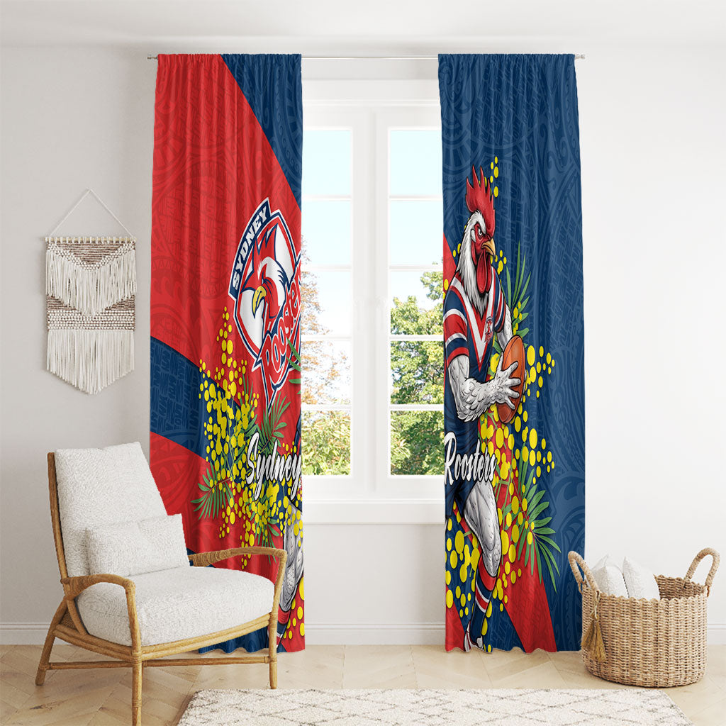 Sydney Roosters Window Curtain Golden Wattle Floral Polynesian - Australian Flower - Rugby Mascot