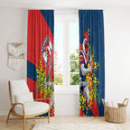 Sydney Roosters Window Curtain Golden Wattle Floral Polynesian - Australian Flower - Rugby Mascot