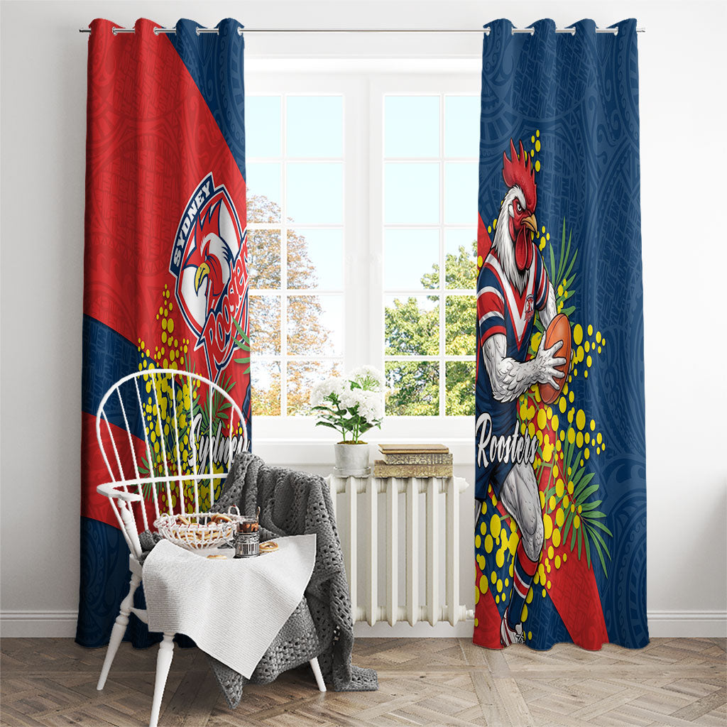 Sydney Roosters Window Curtain Golden Wattle Floral Polynesian - Australian Flower - Rugby Mascot