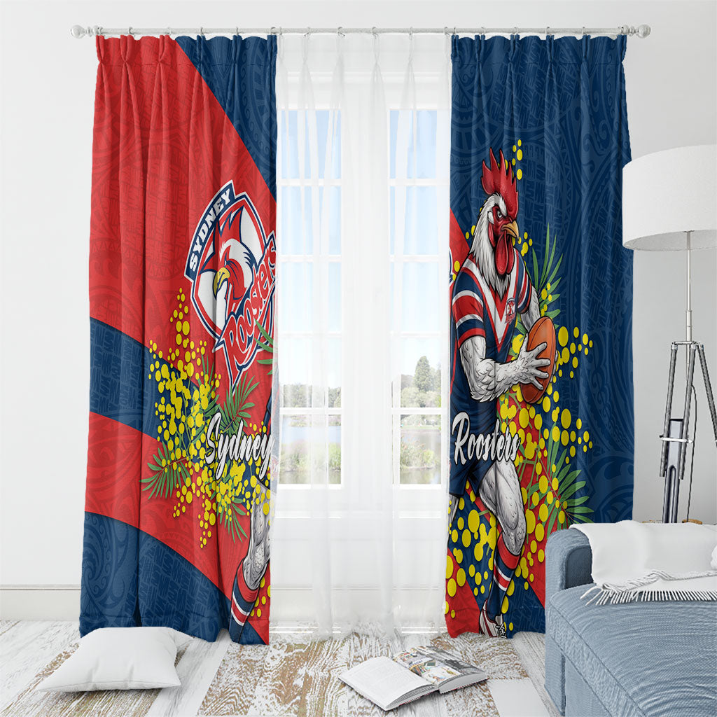 Sydney Roosters Window Curtain Golden Wattle Floral Polynesian - Australian Flower - Rugby Mascot