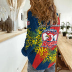 Sydney Roosters Women Casual Shirt Golden Wattle Floral Polynesian - Australian Flower - Rugby Mascot