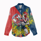 Sydney Roosters Women Casual Shirt Golden Wattle Floral Polynesian - Australian Flower - Rugby Mascot