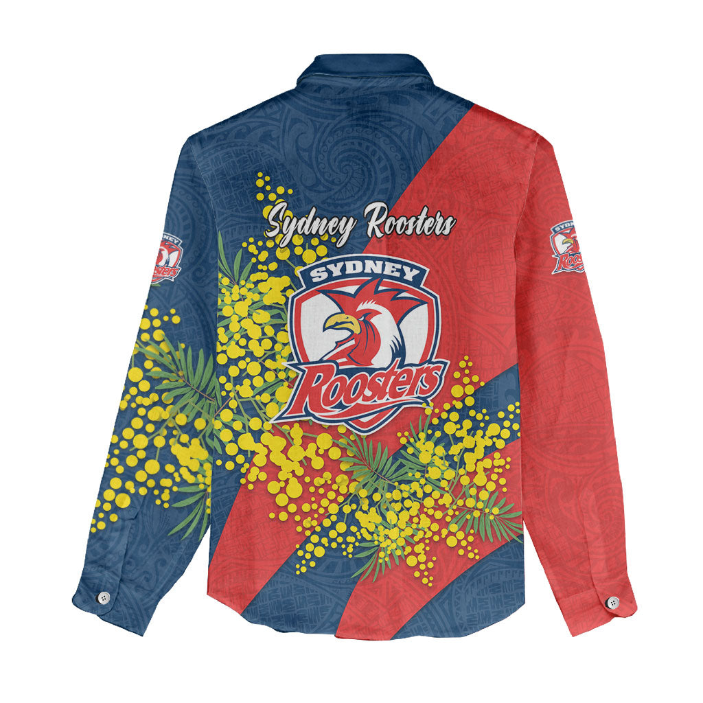 Sydney Roosters Women Casual Shirt Golden Wattle Floral Polynesian - Australian Flower - Rugby Mascot