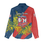 Sydney Roosters Women Casual Shirt Golden Wattle Floral Polynesian - Australian Flower - Rugby Mascot