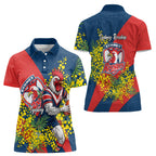 Sydney Roosters Women Polo Shirt Golden Wattle Floral Polynesian - Australian Flower - Rugby Mascot