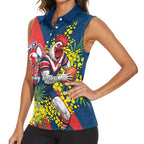 Sydney Roosters Women Sleeveless Polo Shirt Golden Wattle Floral Polynesian - Australian Flower - Rugby Mascot
