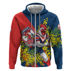 Sydney Roosters Zip Hoodie Golden Wattle Floral Polynesian - Australian Flower - Rugby Mascot