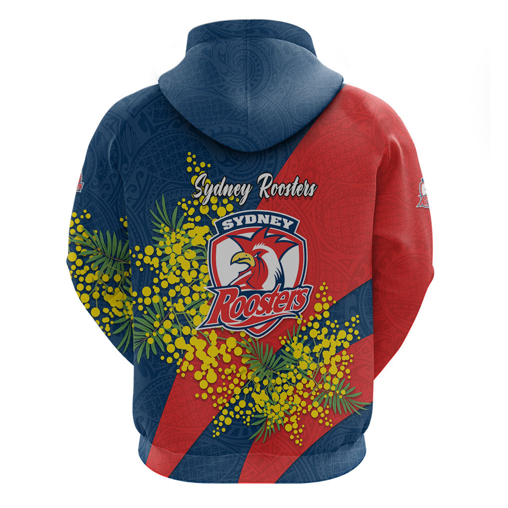 Sydney Roosters Zip Hoodie Golden Wattle Floral Polynesian - Australian Flower - Rugby Mascot