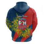 Sydney Roosters Zip Hoodie Golden Wattle Floral Polynesian - Australian Flower - Rugby Mascot