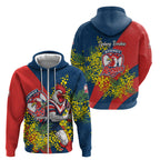 Sydney Roosters Zip Hoodie Golden Wattle Floral Polynesian - Australian Flower - Rugby Mascot