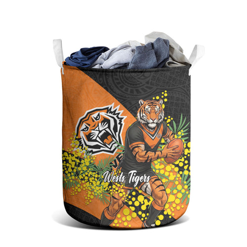 Wests Tigers Laundry Basket Golden Wattle Floral Polynesian - Australian Flower - Rugby Mascot