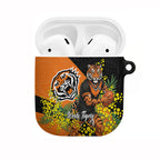 Wests Tigers AirPods Case Golden Wattle Floral Polynesian - Australian Flower - Rugby Mascot