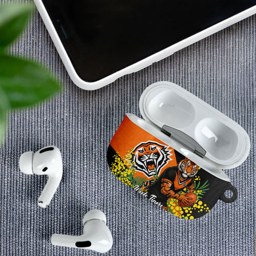 Wests Tigers AirPods Case Golden Wattle Floral Polynesian - Australian Flower - Rugby Mascot