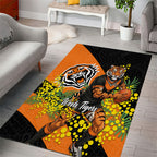 Wests Tigers Area Rug Golden Wattle Floral Polynesian - Australian Flower - Rugby Mascot