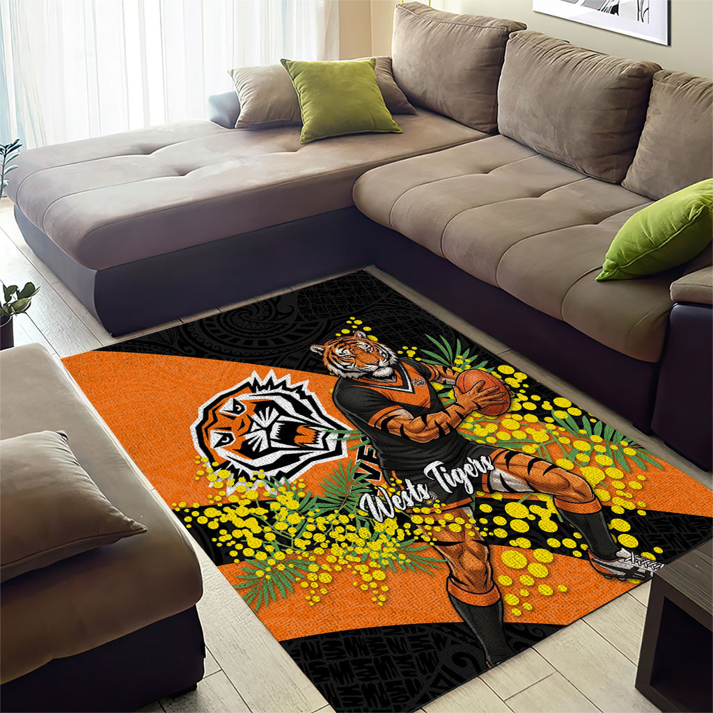 Wests Tigers Area Rug Golden Wattle Floral Polynesian - Australian Flower - Rugby Mascot