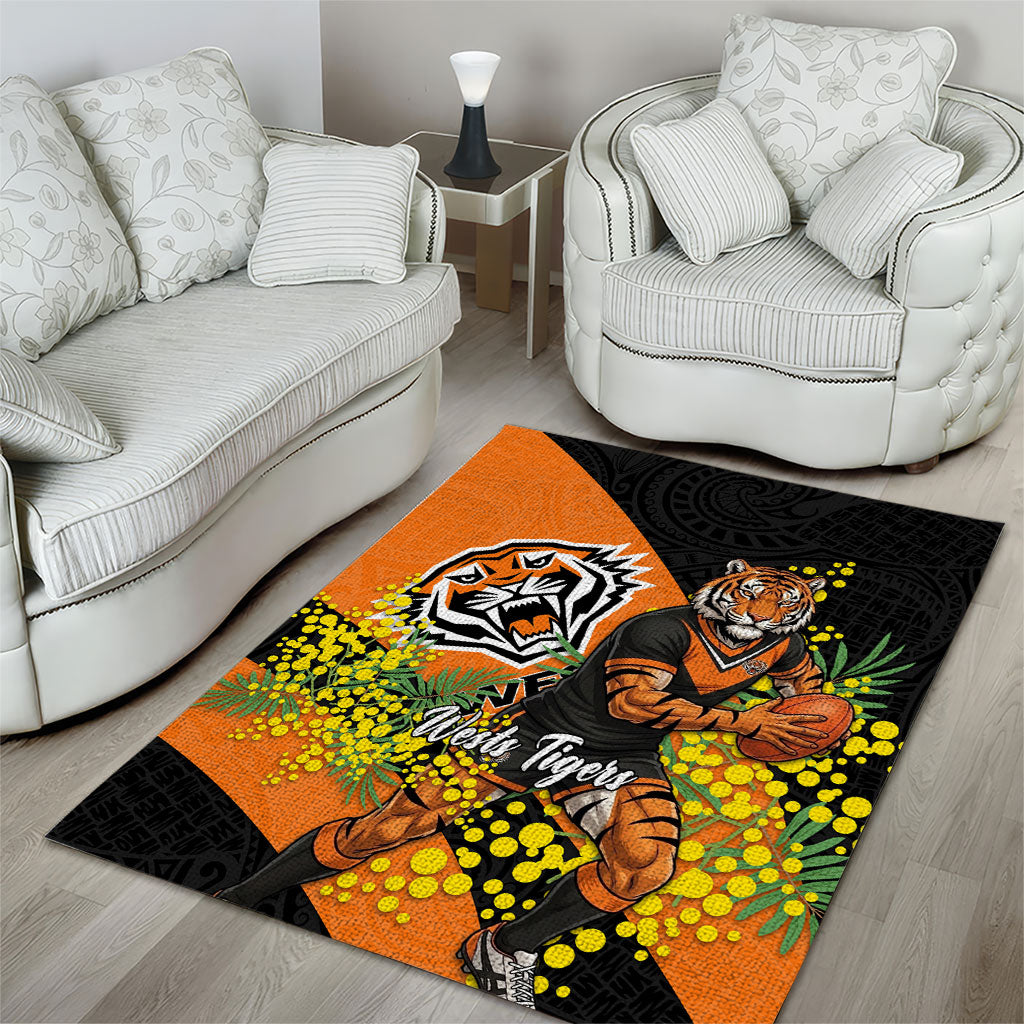Wests Tigers Area Rug Golden Wattle Floral Polynesian - Australian Flower - Rugby Mascot