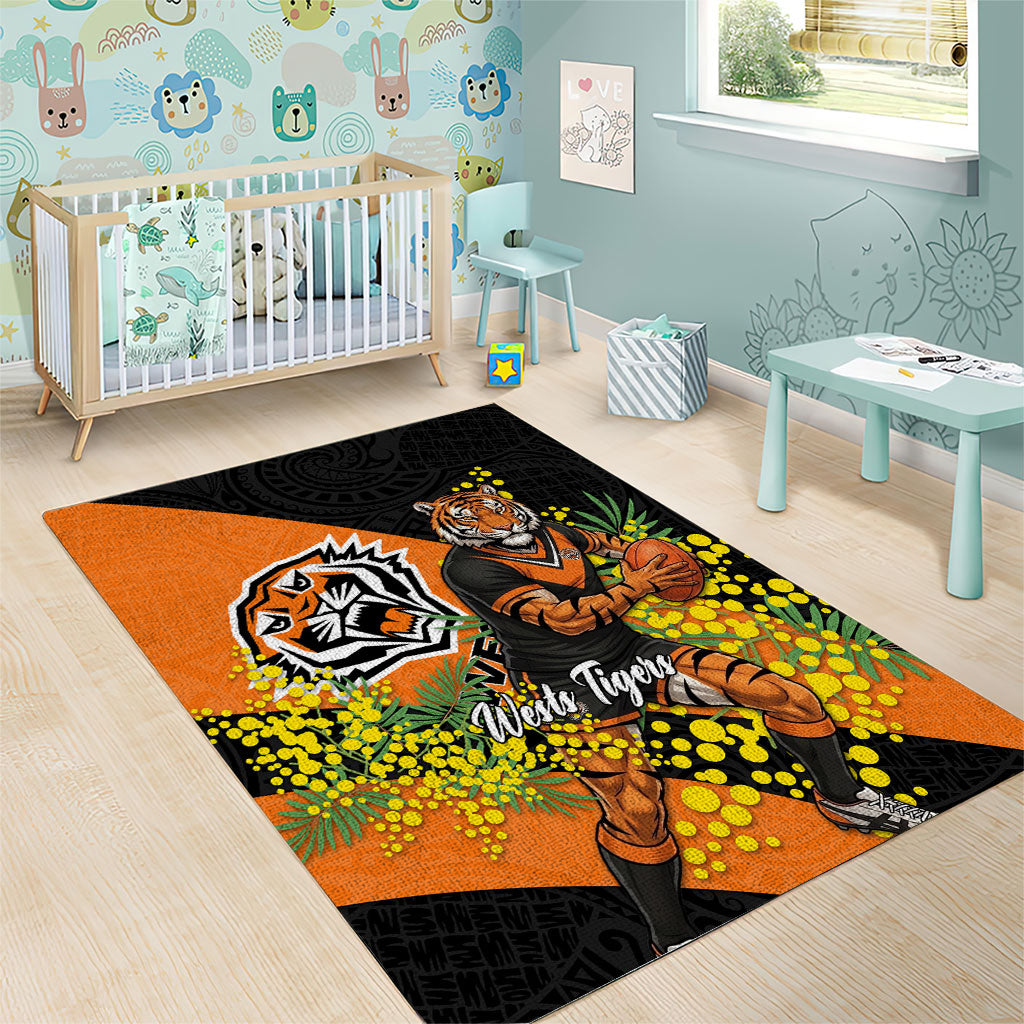 Wests Tigers Area Rug Golden Wattle Floral Polynesian - Australian Flower - Rugby Mascot
