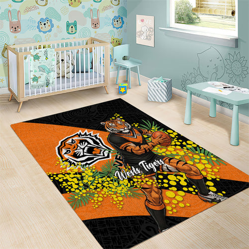 Wests Tigers Area Rug Golden Wattle Floral Polynesian - Australian Flower - Rugby Mascot