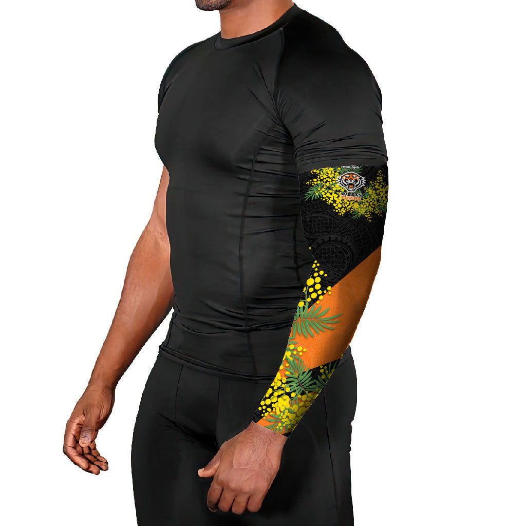Wests Tigers Arm Sleeves Golden Wattle Floral Polynesian - Australian Flower - Rugby Mascot