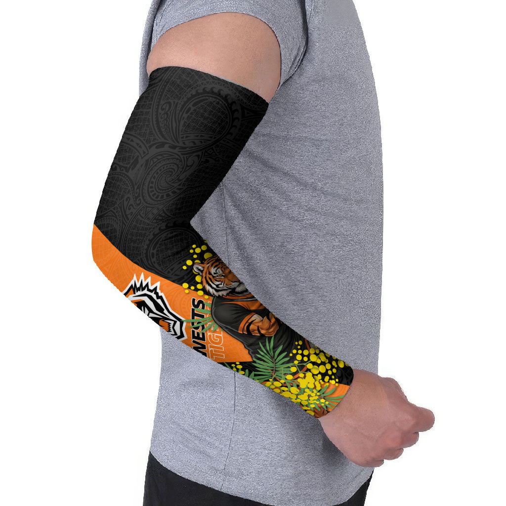Wests Tigers Arm Sleeves Golden Wattle Floral Polynesian - Australian Flower - Rugby Mascot