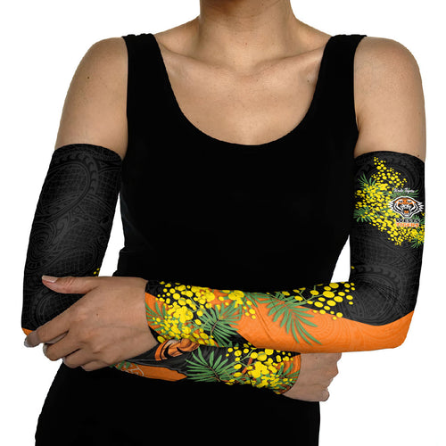 Wests Tigers Arm Sleeves Golden Wattle Floral Polynesian - Australian Flower - Rugby Mascot