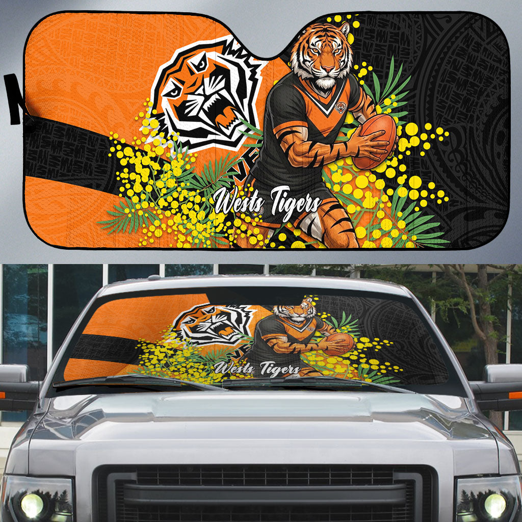 Wests Tigers Auto Sun Shade Golden Wattle Floral Polynesian - Australian Flower - Rugby Mascot