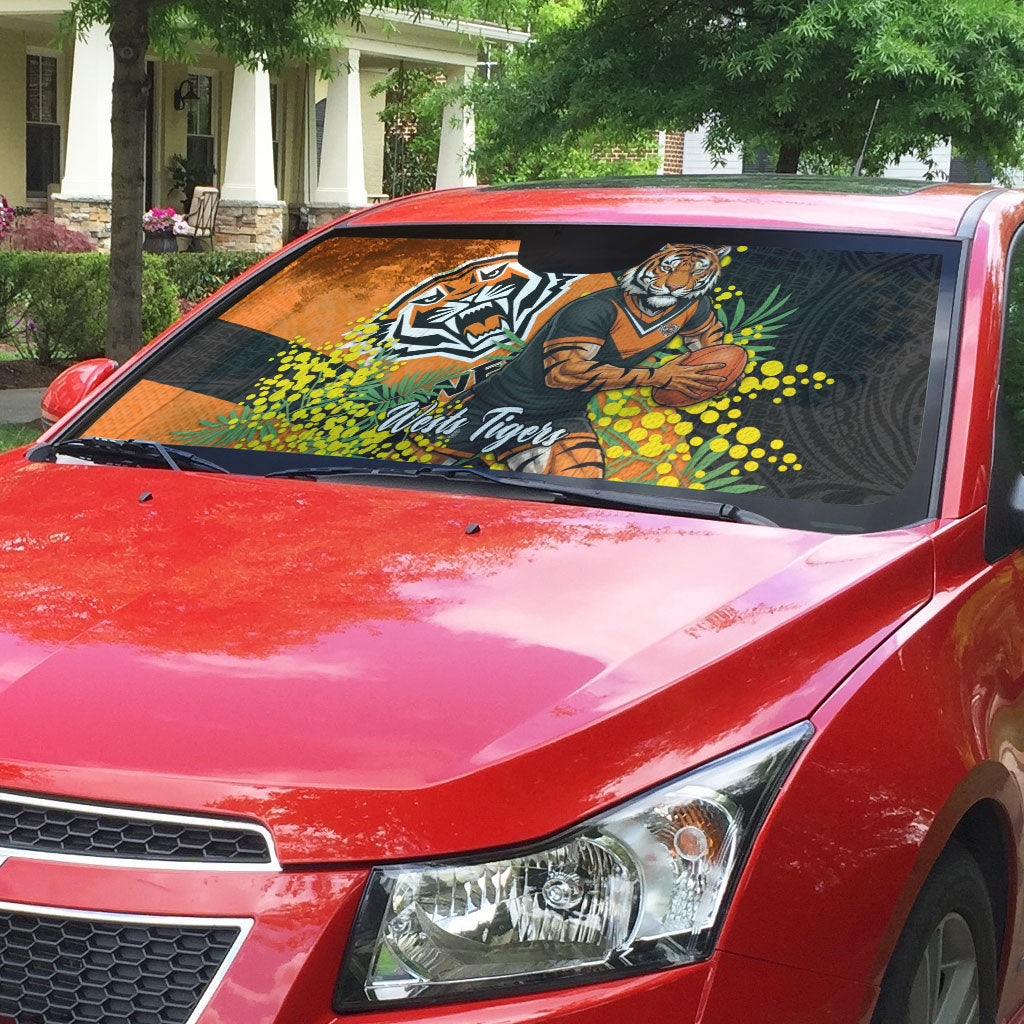 Wests Tigers Auto Sun Shade Golden Wattle Floral Polynesian - Australian Flower - Rugby Mascot