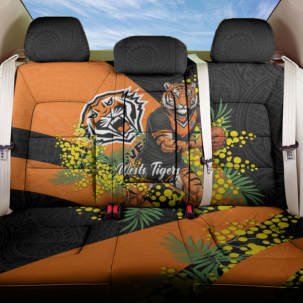 Wests Tigers Back Car Seat Cover Golden Wattle Floral Polynesian - Australian Flower - Rugby Mascot