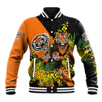 Wests Tigers Baseball Jacket Golden Wattle Floral Polynesian - Australian Flower - Rugby Mascot