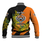 Wests Tigers Baseball Jacket Golden Wattle Floral Polynesian - Australian Flower - Rugby Mascot