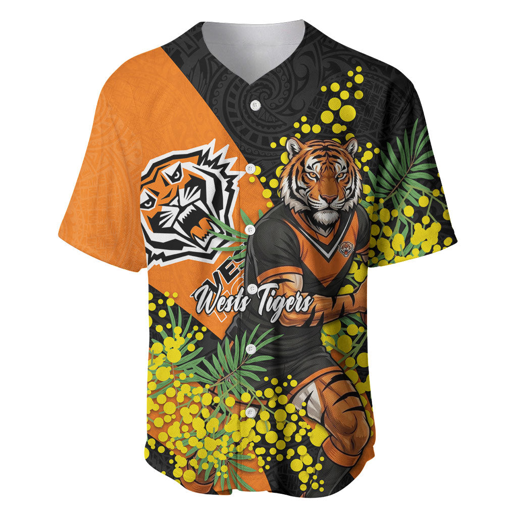 Wests Tigers Baseball Jersey Golden Wattle Floral Polynesian - Australian Flower - Rugby Mascot