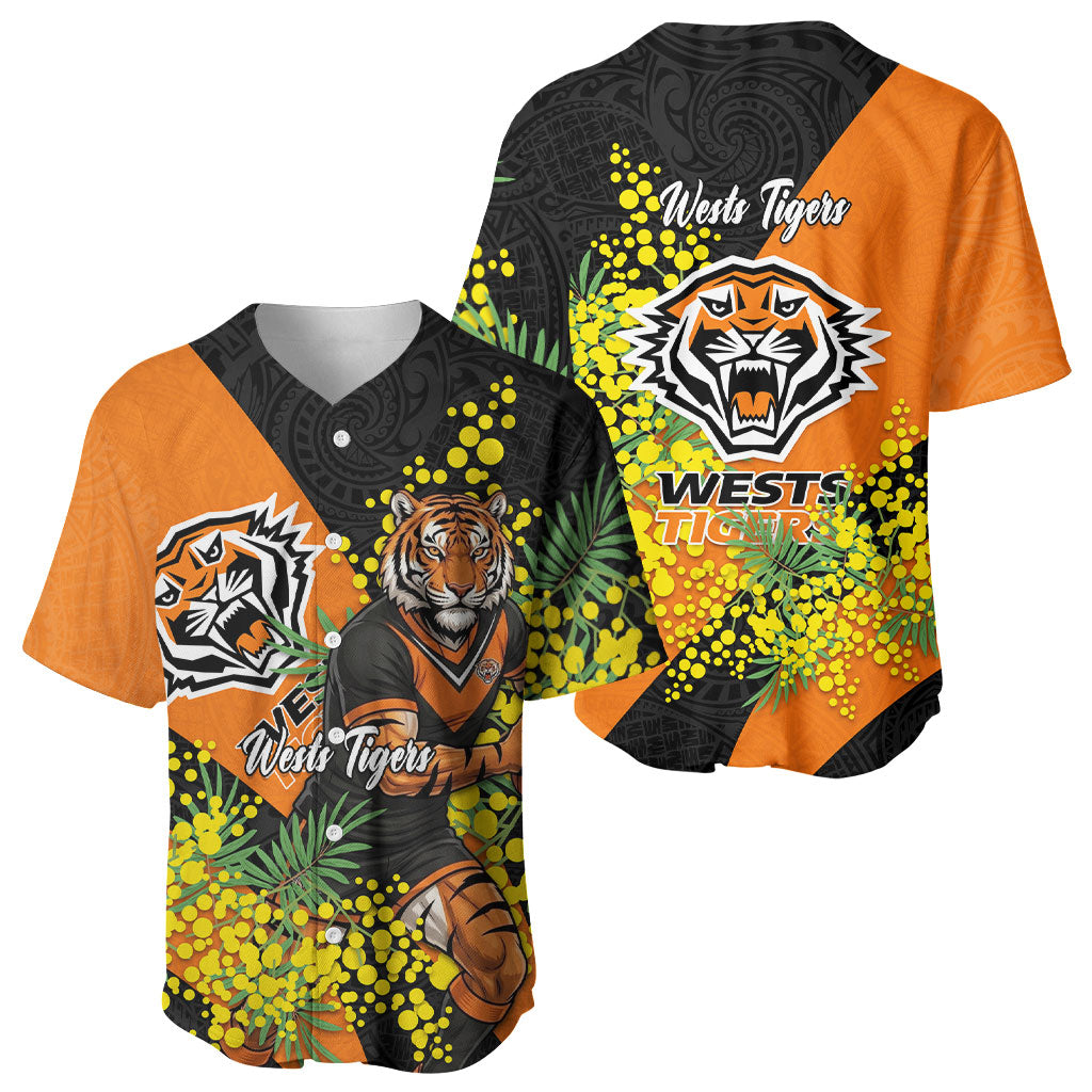 Wests Tigers Baseball Jersey Golden Wattle Floral Polynesian - Australian Flower - Rugby Mascot