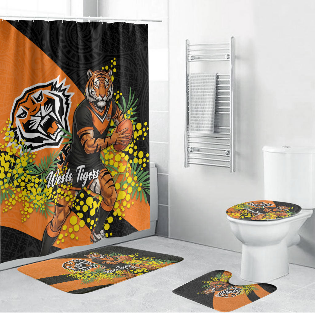 Wests Tigers Bathroom Set Golden Wattle Floral Polynesian - Australian Flower - Rugby Mascot