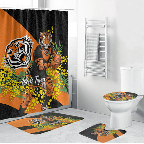 Wests Tigers Bathroom Set Golden Wattle Floral Polynesian - Australian Flower - Rugby Mascot
