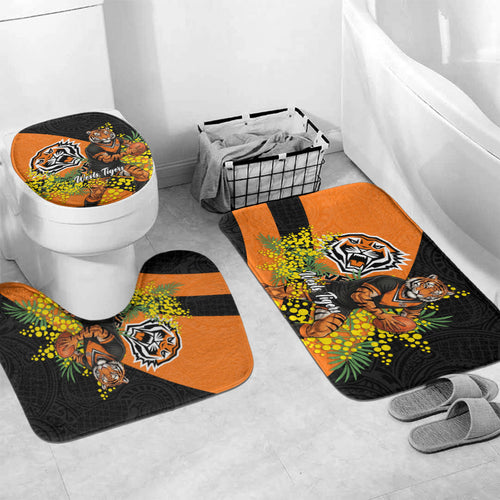 Wests Tigers Bathroom Set Golden Wattle Floral Polynesian - Australian Flower - Rugby Mascot