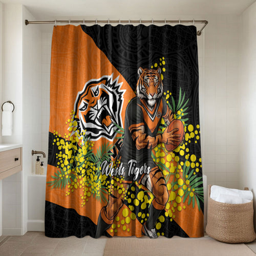 Wests Tigers Bathroom Set Golden Wattle Floral Polynesian - Australian Flower - Rugby Mascot
