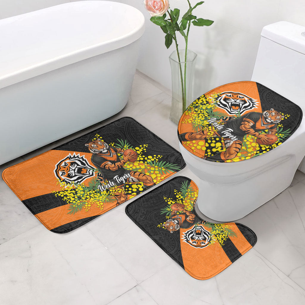 Wests Tigers Bathroom Set Golden Wattle Floral Polynesian - Australian Flower - Rugby Mascot