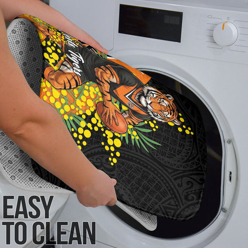 Wests Tigers Bathroom Set Golden Wattle Floral Polynesian - Australian Flower - Rugby Mascot