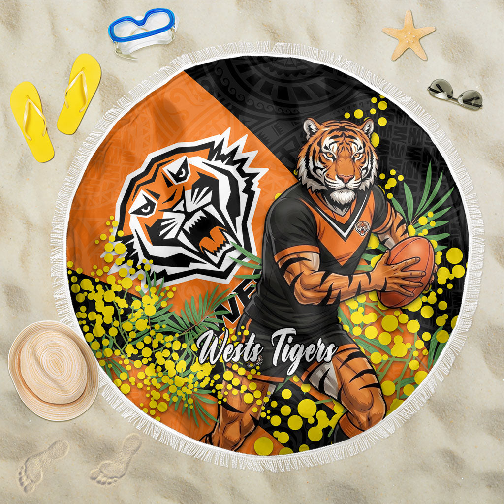 Wests Tigers Beach Blanket Golden Wattle Floral Polynesian - Australian Flower - Rugby Mascot