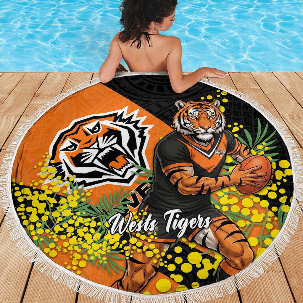 Wests Tigers Beach Blanket Golden Wattle Floral Polynesian - Australian Flower - Rugby Mascot