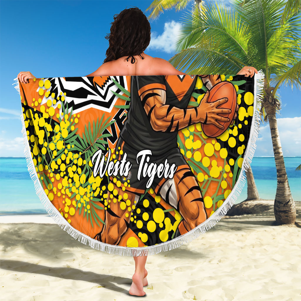 Wests Tigers Beach Blanket Golden Wattle Floral Polynesian - Australian Flower - Rugby Mascot