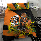 Wests Tigers Bedding Set Golden Wattle Floral Polynesian - Australian Flower - Rugby Mascot