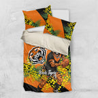 Wests Tigers Bedding Set Golden Wattle Floral Polynesian - Australian Flower - Rugby Mascot